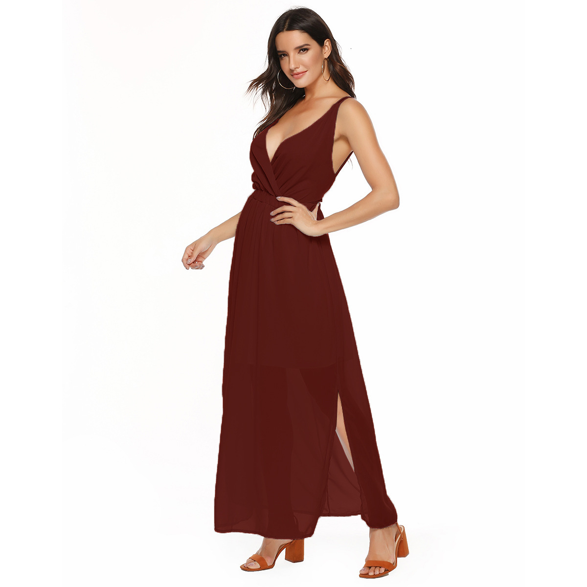 Large Women's 2025 Chiffon Sexy Strap Open Back Long Dress Women