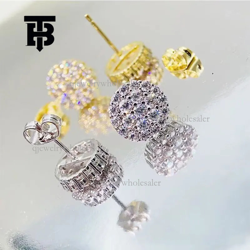 TB BHULAMTE Designer Full Brick Earrings Luxury Women's Round Cutting Hip Hop Style Simulated Spin Back Earrings Trendy Fashion Women's Jewe