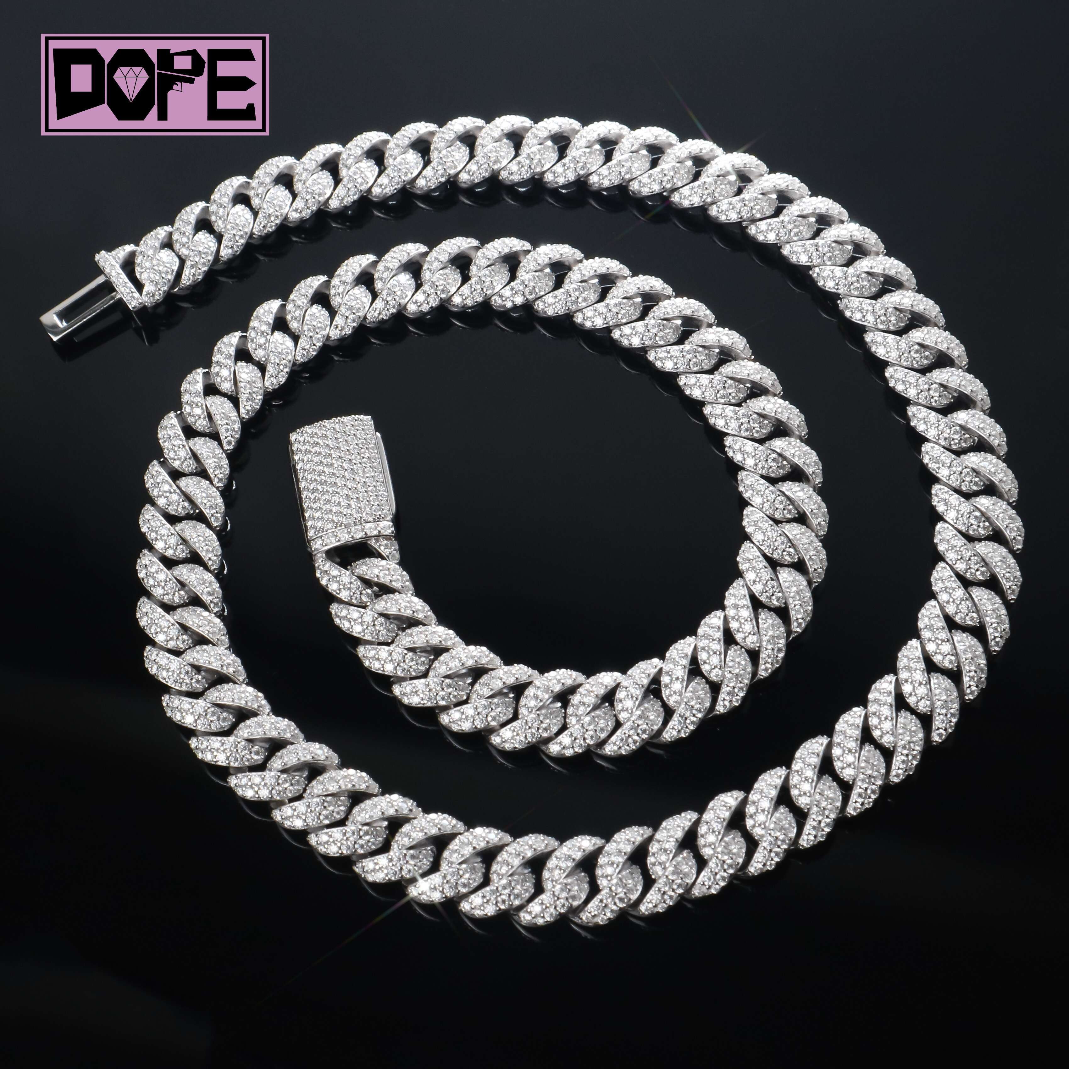 10MM VVS Moissanite Cuban Chain Borderless 925 Sterling Silver Hiphop Iced Out Moissanite Cuban Link Chain