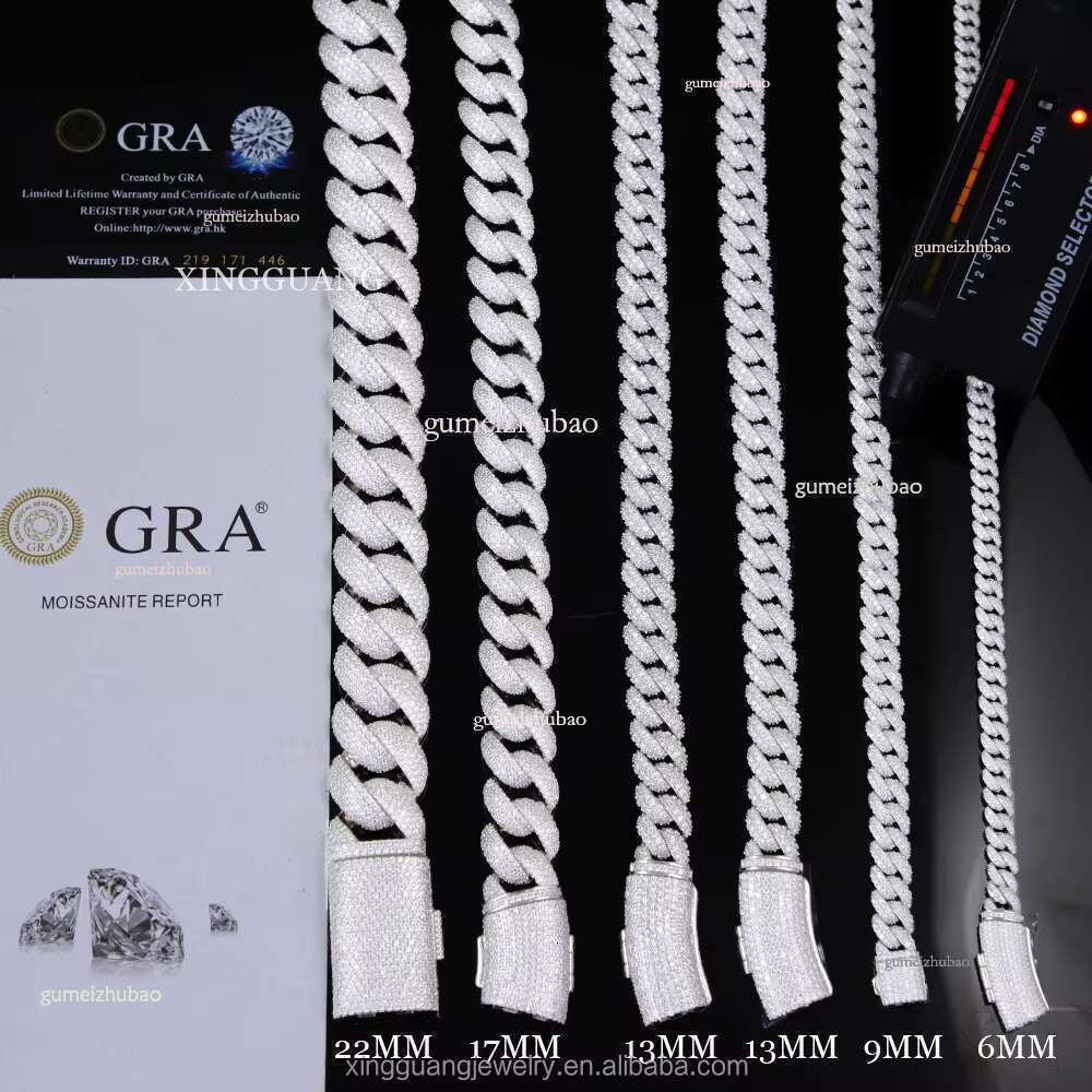 In Stock Fine Jewelry Sterg Sier VVS Moissanite Dia Iced Out k 6mm 9mm 13mm Cuban Chain for Pendant