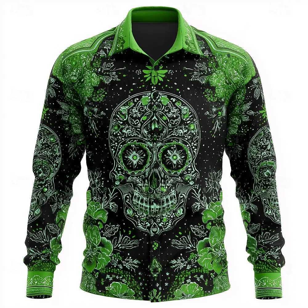 Mens Skull Day of the Dead Flower Floral Shirt 3D Printed Shirt Button Up Shirt Casual Long Sleeve Shirt Street Blouse for Men K251110