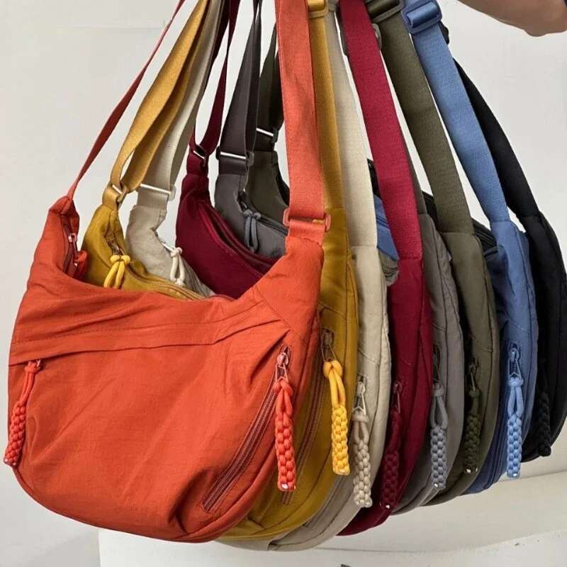 hot Trendy Women's Soft Cloth Solid Color Student Casual Style Big Handbags Crossbody Bags for Women Shoulder Hobos Bag