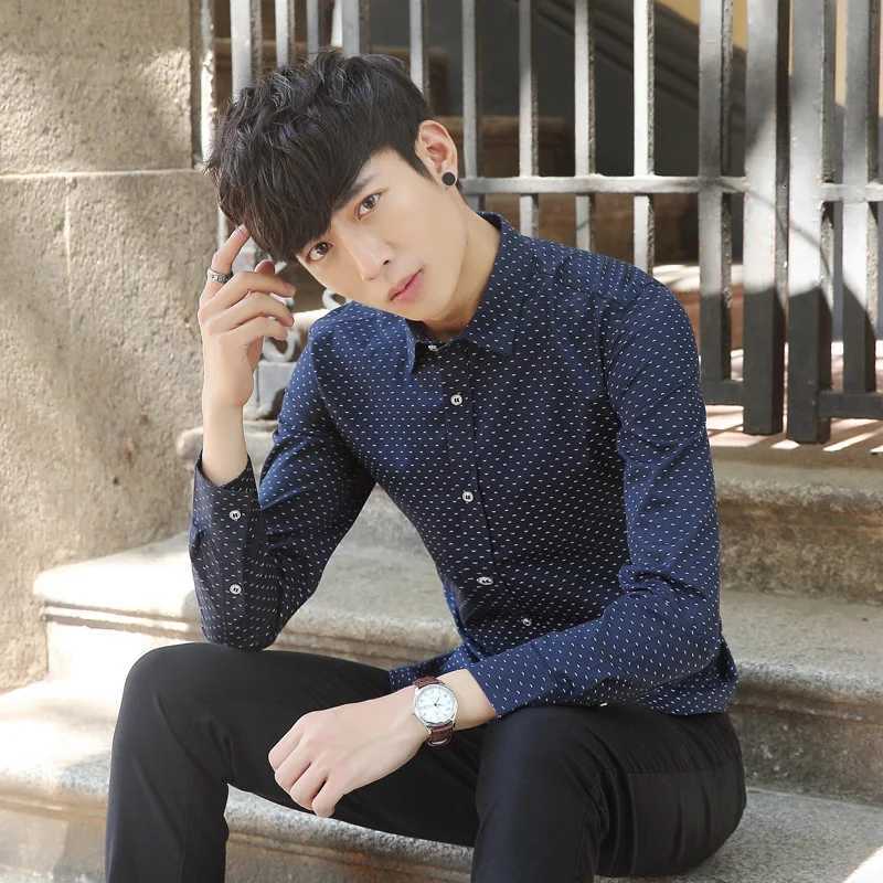 2026 Spring Mens Long-sleeved Shirt Single-breasted Lapel Cotton Shirts Blue Burgundy Khaki Gray White Optional Asian Size K251110