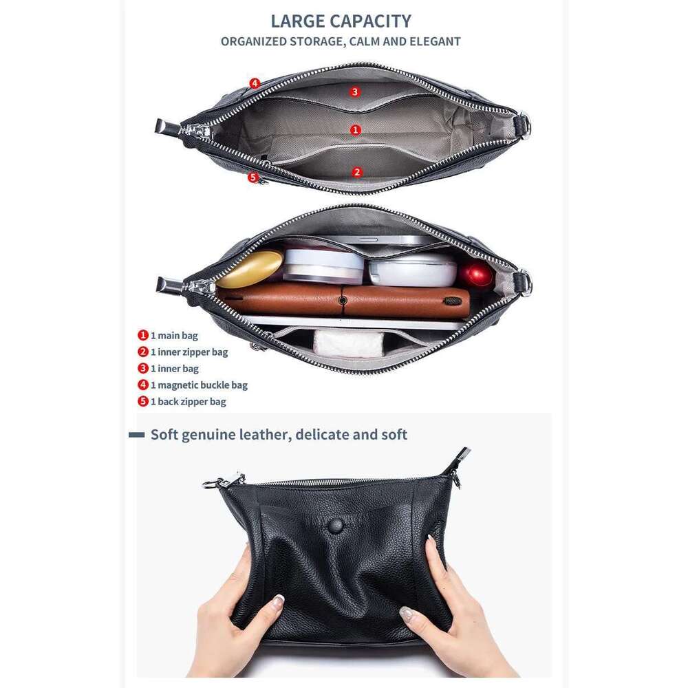 Genuine Leather High-Capacity Women's Shoulder Bag, New Versatile And Fashionable Small Square Handbag, Mom's Crossbody Bag