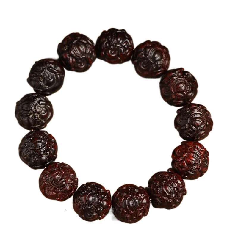 Premium Small Leaf Indian Rosewood u Bracelet Wealth-Attracting Carved Men and Women Red Wood Buddha Beads Good Luck
