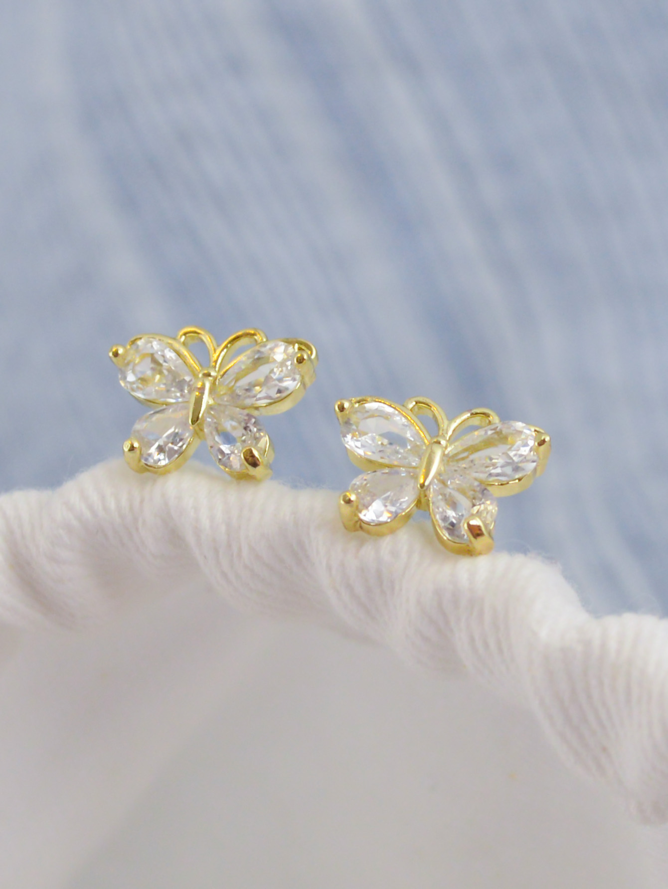 Chic Ladies' Silver & Gold Plated Butterfly Earrings Featuring Sparkling Zircons