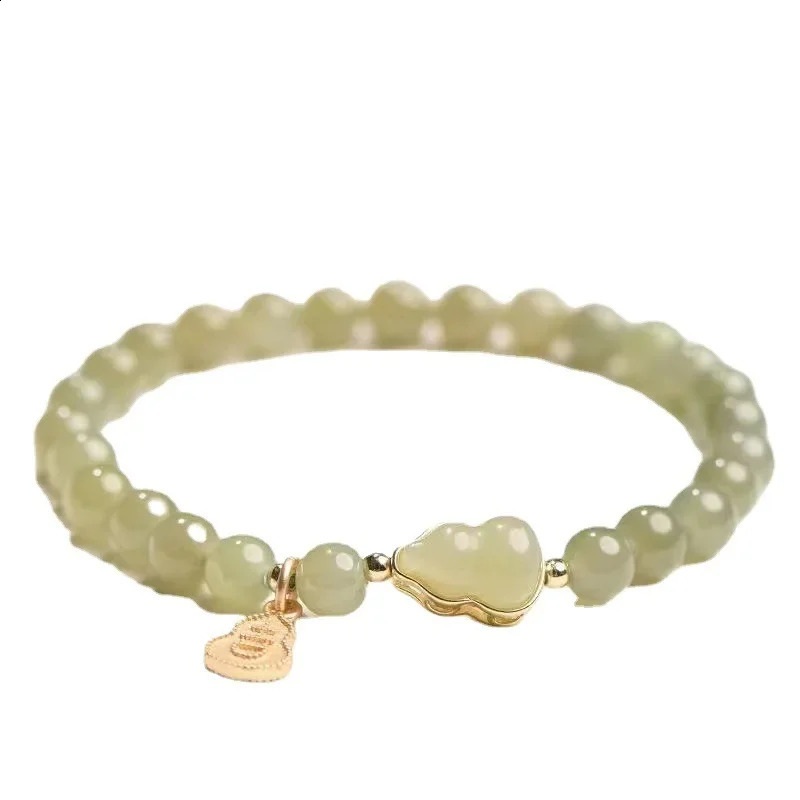 Classic natural Hetian jade green gourd bead bracelet for women fresh light and luxurious bracelet party jewelry gift 250407