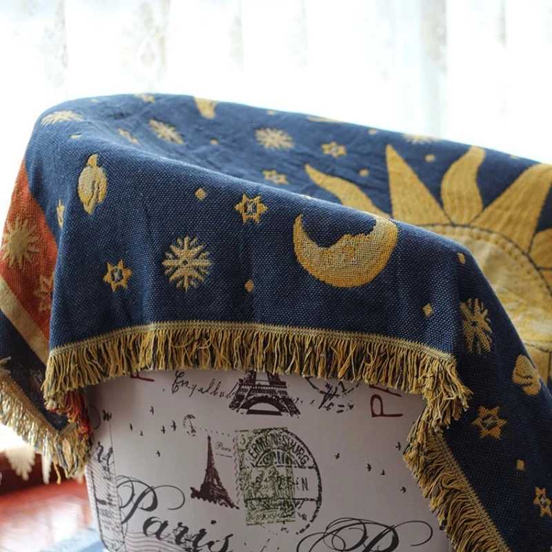 American Country Retro Jacquard Woven Blanket Sun Moon God Sofa Throw Dust-proof Cushion Carpet Cushion Textile Dropshipping C251111