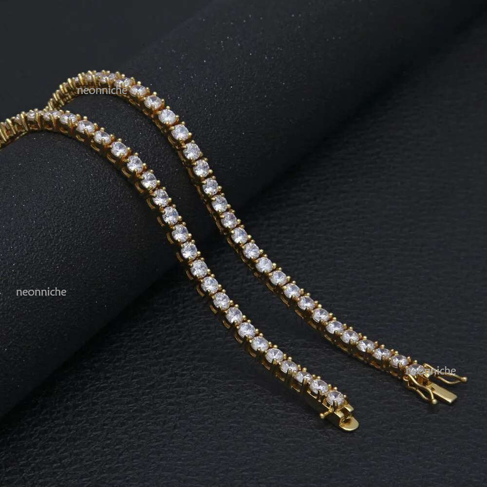 designer titanium steel plated gold sier tennis 3-5mm width inlaid 5A CZ dia iced out chain k necklace for women men hip hop jewelry