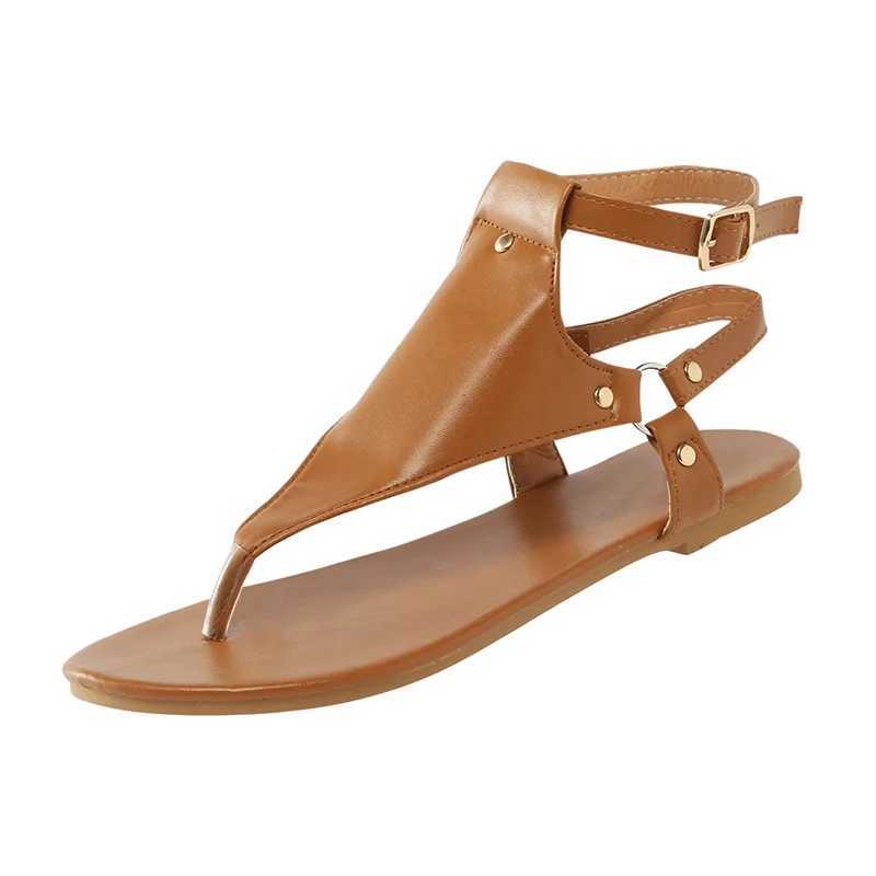 Summer womens sandals flat slippers Pu leather flip cover buckle womens shoes Roman Fi womens sandals Zapatos MUJIXJ250410