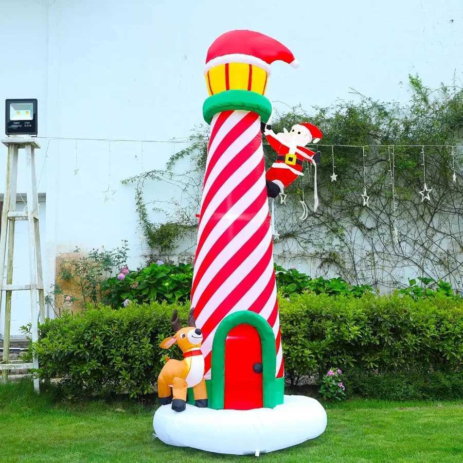 Christmas 10FT Christmas Inflatable Decoration Giant Lighted Lighthouse Blowups with Santa and Reindeer AirBlown Ornaments with Storage B Y251111