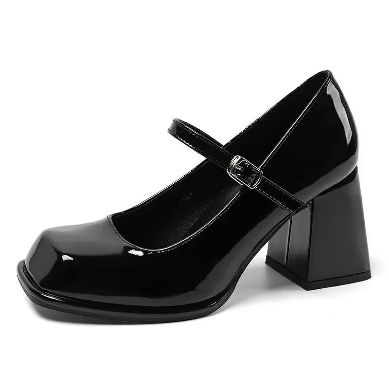 Mary Janes Vintage Black Sandals Woman Buckle Casual Medium Heels Office Ladies Solid Elegant Heels Korean Summer 251106