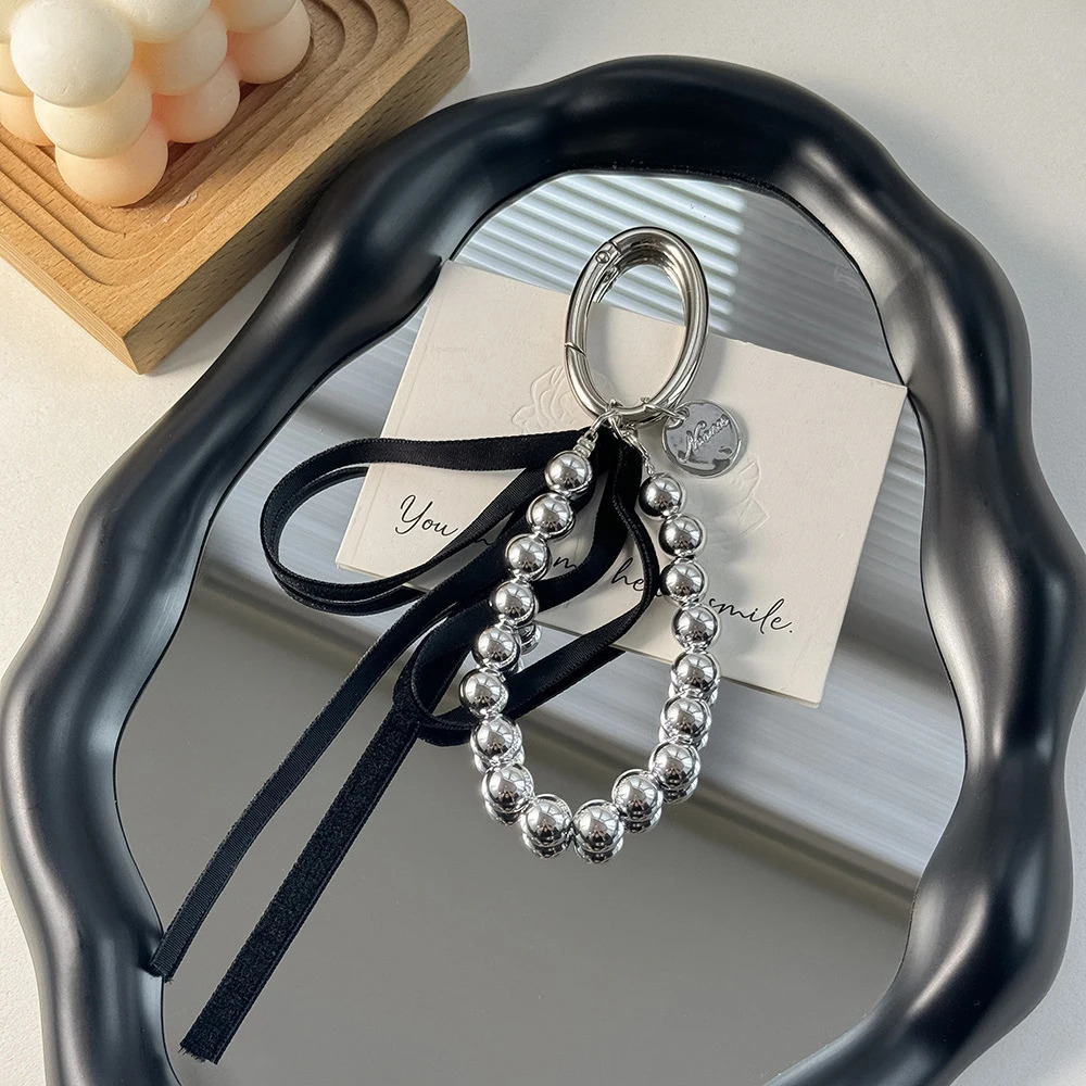 Elegant Pearls Ribbon Bowknot Bag Hanging Decoration Mobile Phone Keychain Retro Beads Key Rings Jewelry Girl Accessories 251110