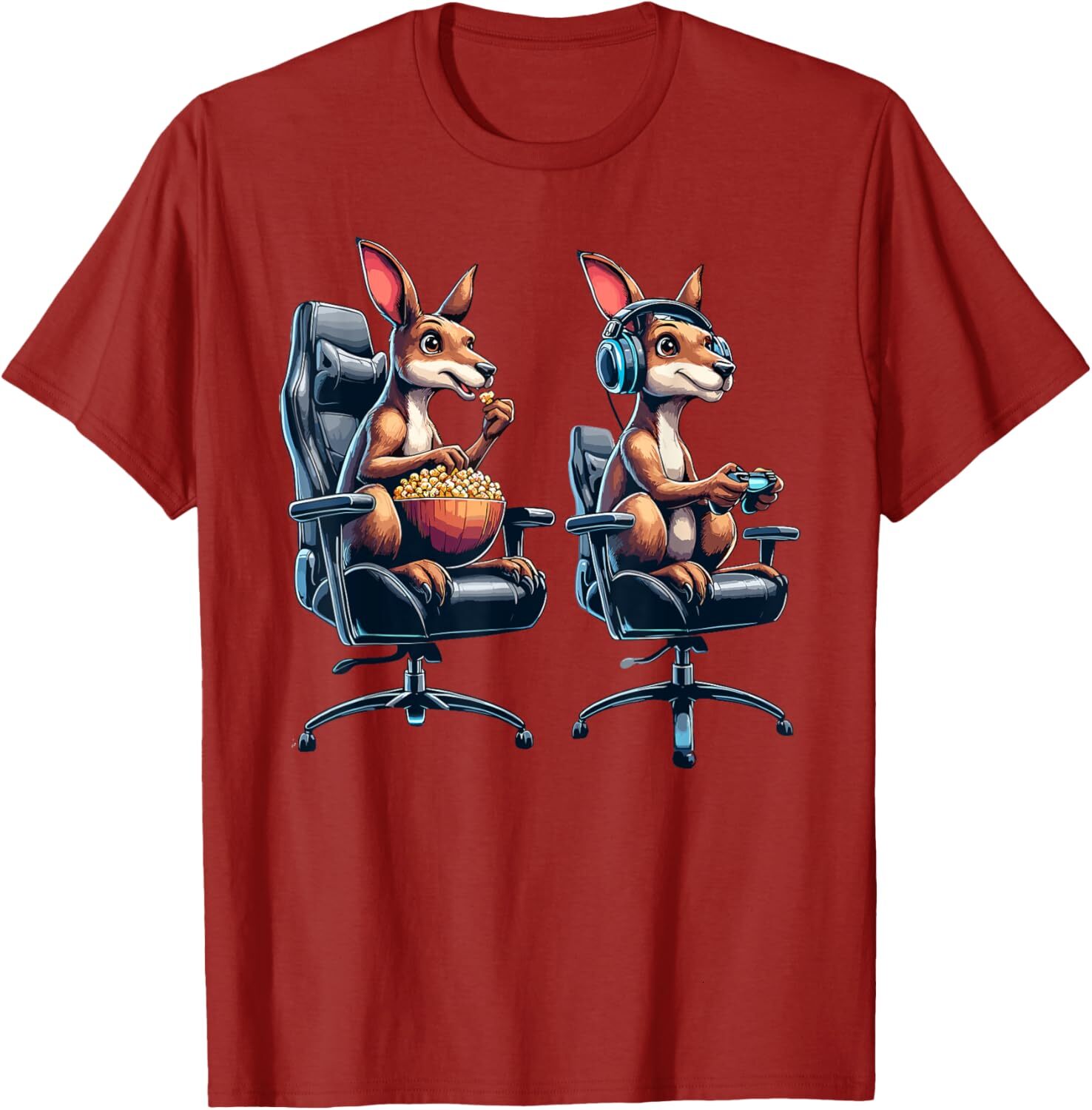 T shirt for Mens Kangaroo Popcorn Animal Gaming Controller Headset Gamer Graphic Tee Casual Tops Clothes Short sleeve animal print