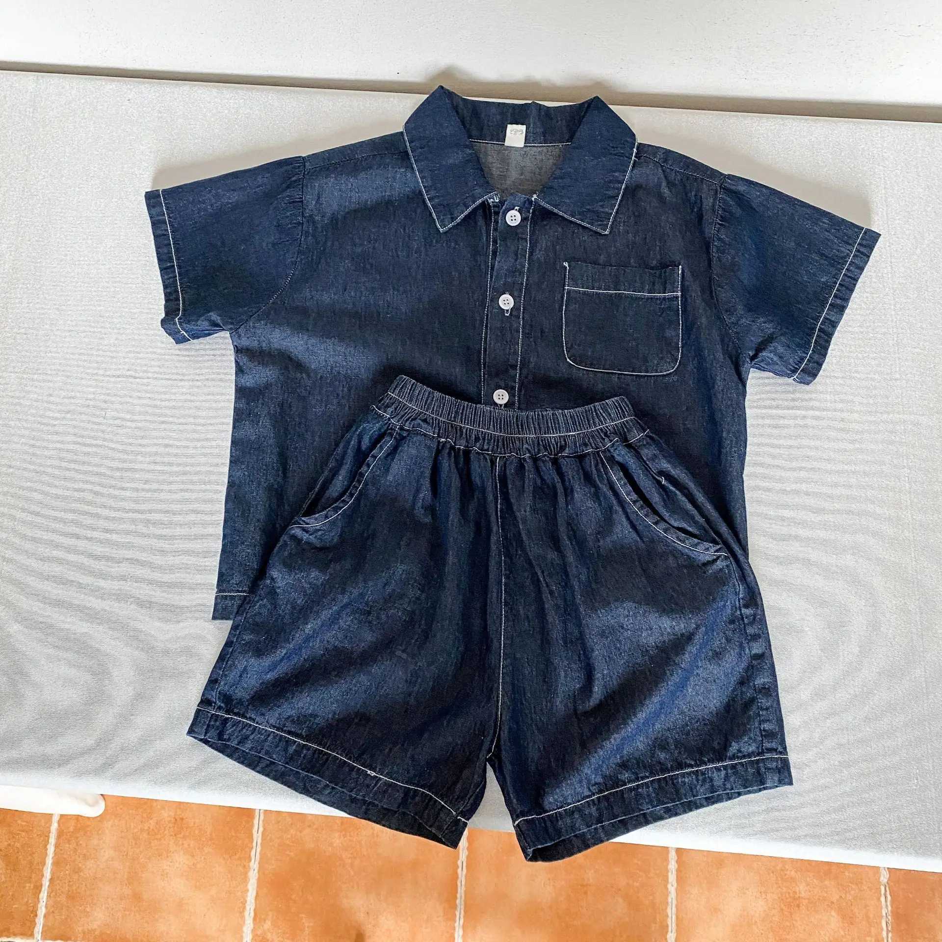 2232 Brothers and sisters Clothing 2024 Summer Denim Set Boys Casual Girls Denim Dress Short SleeveXJ250410
