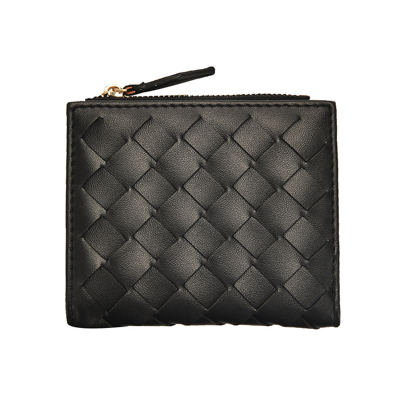 2025 Korean-style Women's Short Two-fold Wallet Hand-woven Coin Purse Card Holder Simple Leather Wallet