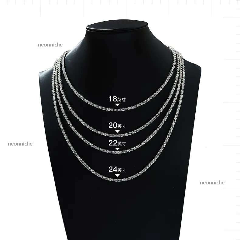 sier tennis chain Vvs moissanite iced out fashion designer jewelry bracelet Hip Hop Necklace Pass Dia Test 3mm 4mm 5mm for Men Women 5A with gift box