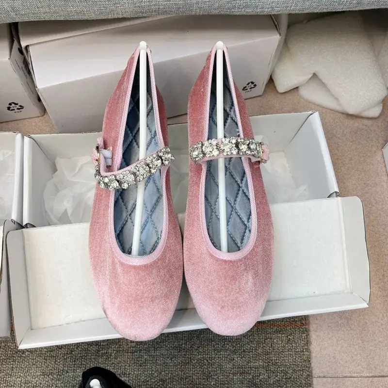Velvet Rhinestone Ballet Flats Shoes Women Shiny Crystal Elegant Mary Janes Shoes Ladies Casual Streetwear Daily Soft Loafers 251110