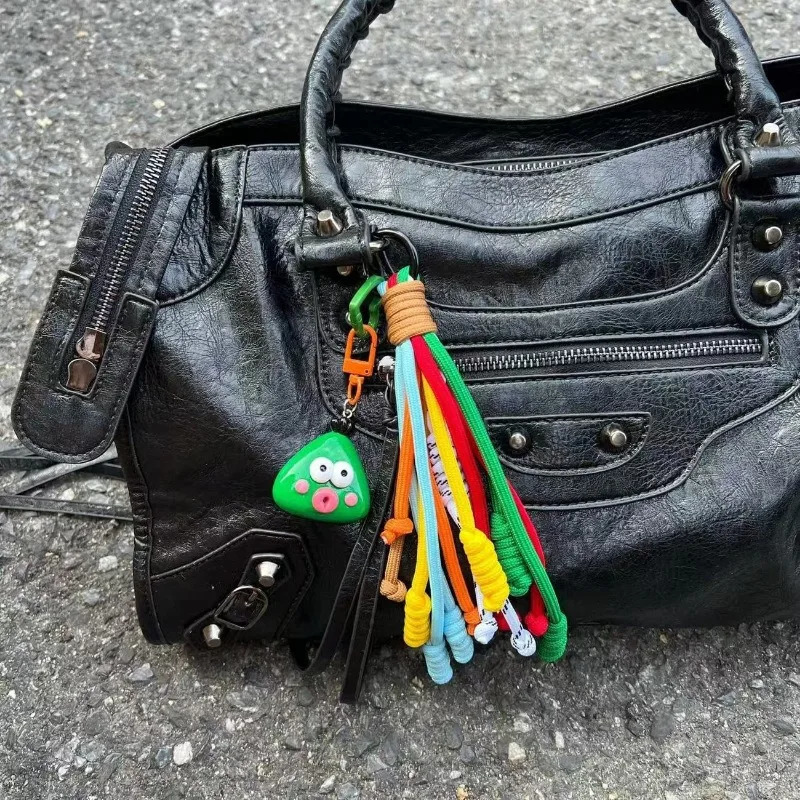 Cute Sausage Mouth Keychain With Stripe Ropes Bag Charm Decoration Hanging Pendant Accessories Colorful Tassel Ropes Phone Strap 251110