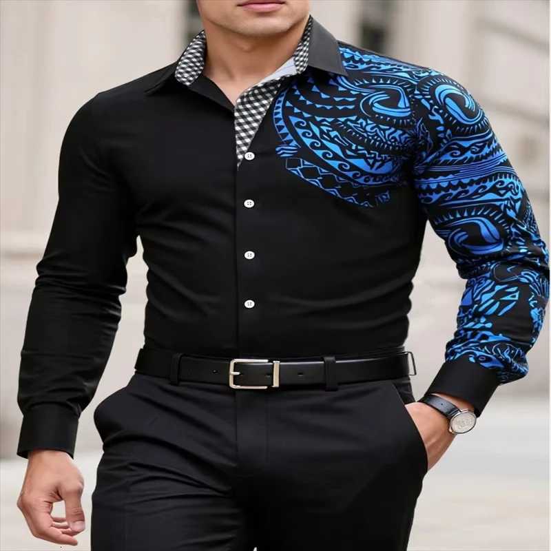 2025 Mens Casual Button Shirt Long Sleeve Lapel Top Spring Autumn Wedding Party Wear Blue Black Red 6XL K251110