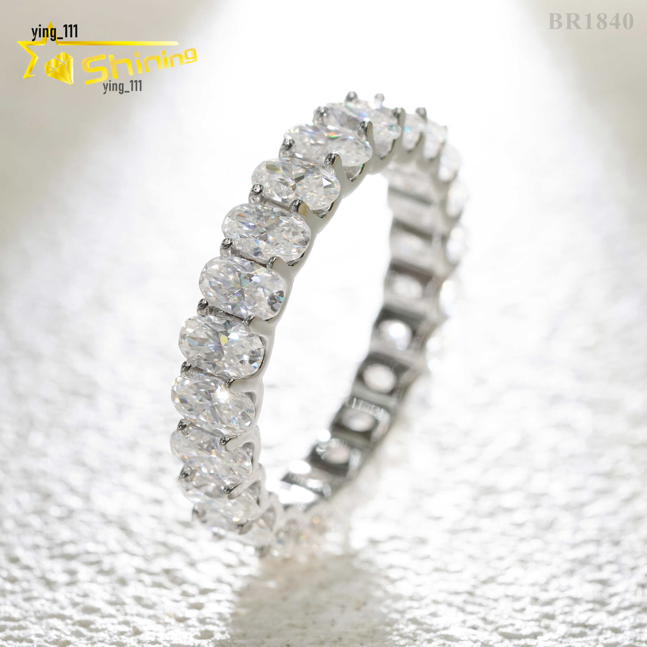 Wholesale 3*5MM 4*6MM Gold Plated 925 Sterling Silver Fine Jewelry Iced Out Diamond Oval Moissanite Hip Hop Eternity Band Ring
