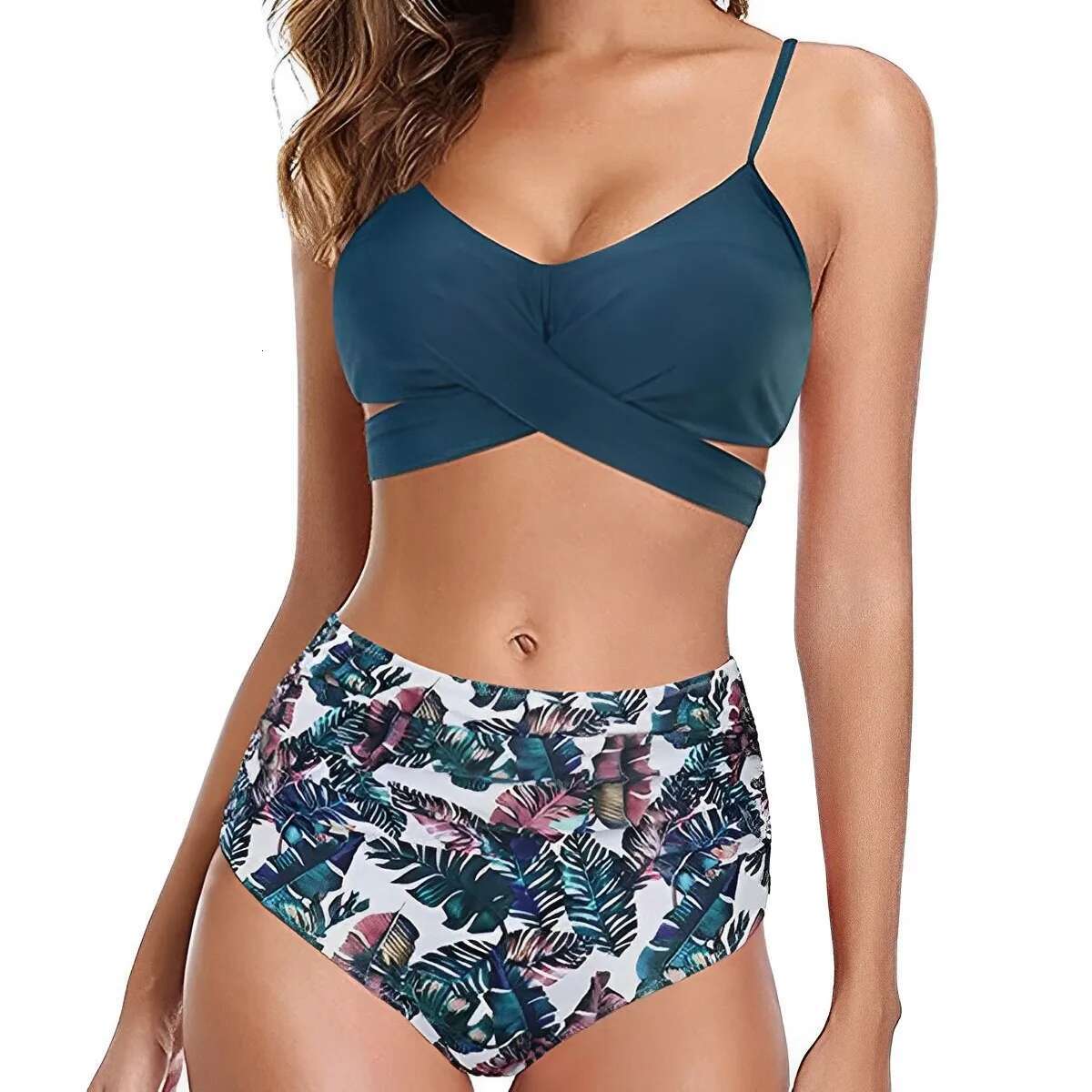 Women's Waisted Bikini Sets Sporty Two Piece Swimsuits Color Block Cheeky High Cut Bathing Suits