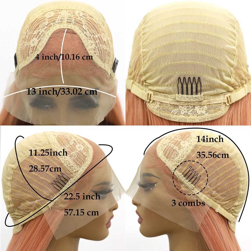 13x4 Red Lace Front Wig Red and Blonde Streak Long Straight Smooth Silky for Women Wig Cap Synthetic Fiber Glueless Hair WigsT251111