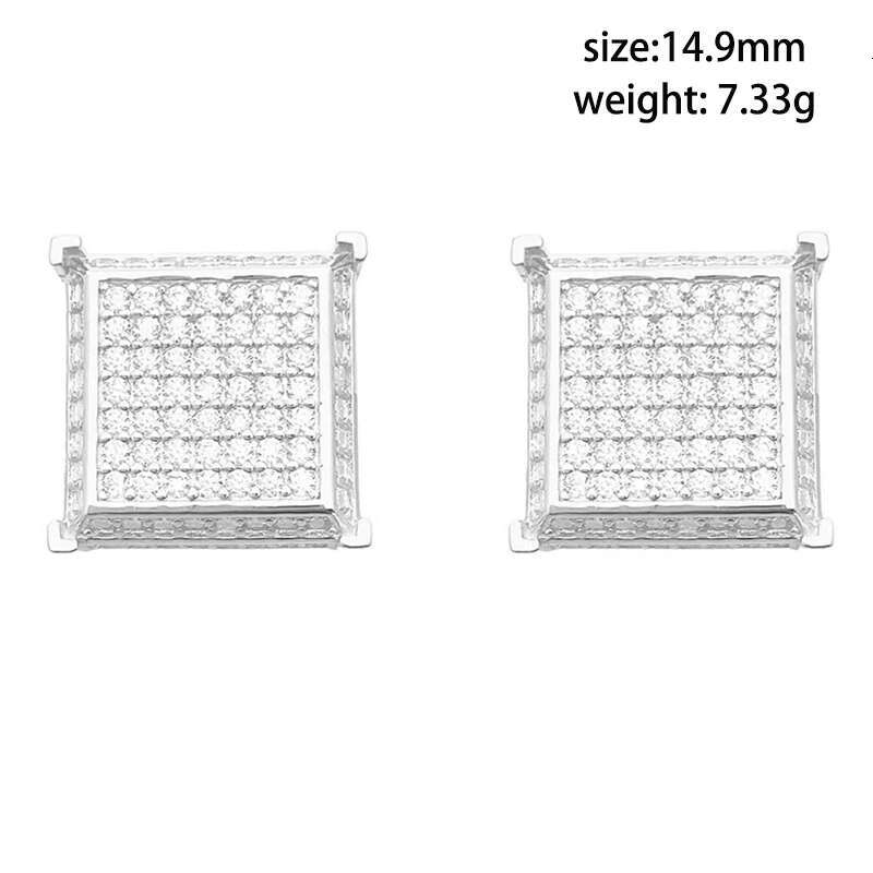 Hiphop 1.8ct Real D Color Moissanite Square Shape Stud Earrings Screw Back for Women Men 925 Sterling Silver Pass Diamond Tester