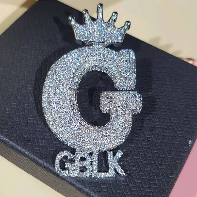 IGI Certified 18k White Gold Mens 925 Moissanite Pendant Moissanite Pendant Letter g Iced Out Pendant for Men Customizable