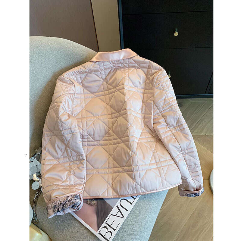 Designer Clothing Xiaoxiangfeng Pink Splicing Jacquard Satin For Women 2023 Autumn/Winter Fashion Versatile Lightweight Cotton Jacket