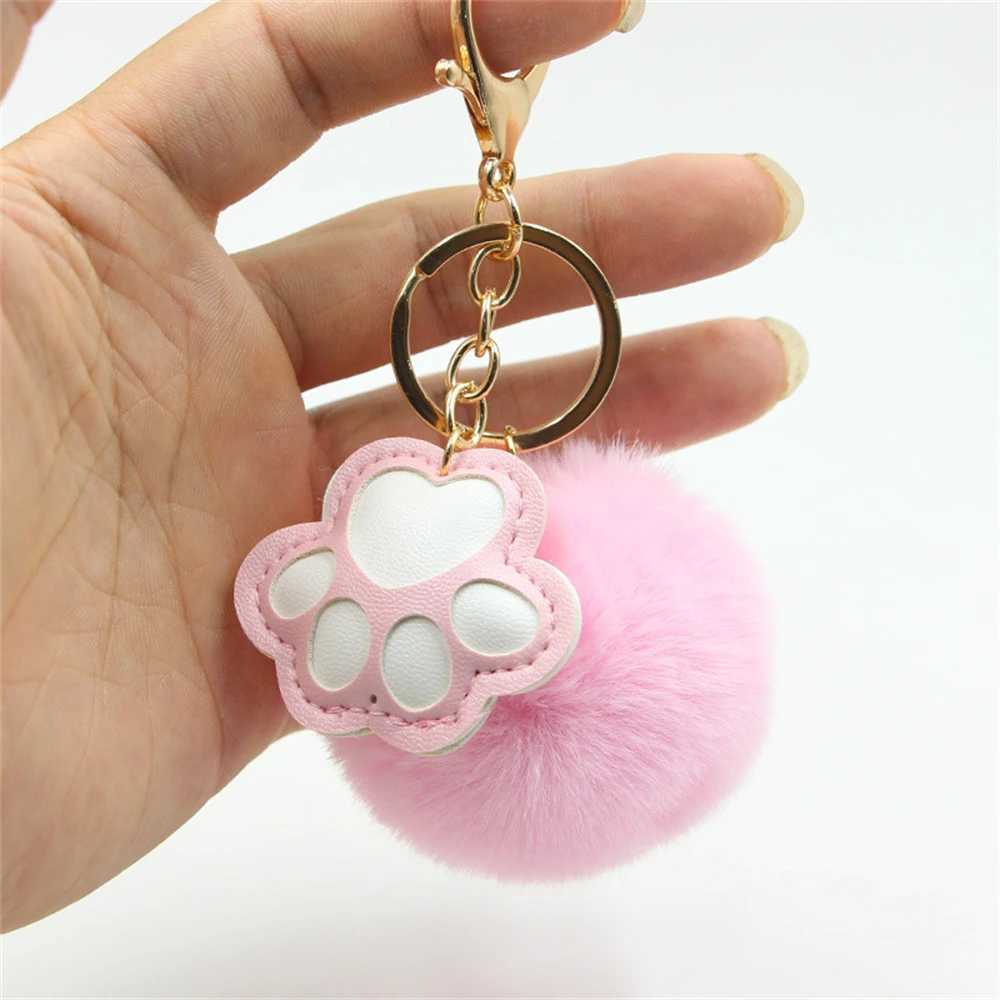 Cute Plush Claw Keychain Solid Color PU Leather Pet Dog Claw Keychain Childrens Backpack Pendant Car Keychain Toy Gift W250411