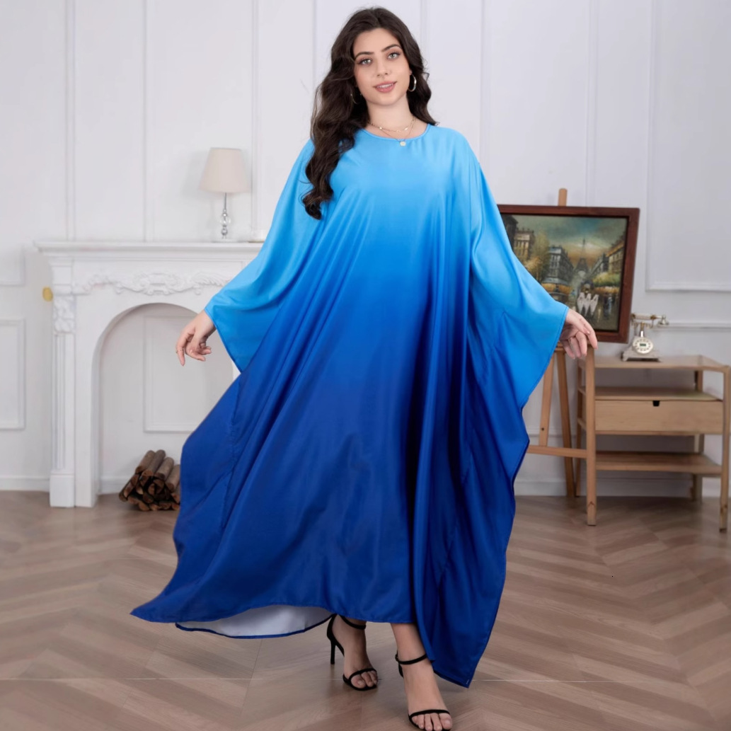 Large size women's Muslim dress, modern fashion, soft light satin, bat robe