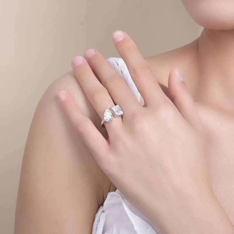 3CT Radiant Emerald Pear Moissanite Diamond D VVS Womens Rings 925 Silver Plated 18K White Gold Fine Jewerly Ring for Lady