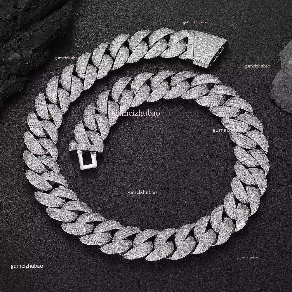 Hiphop Copper CZ Real Gold Plated Rapper New Arrival Men JewelryBES 22mm Width Cuban k Chain Prong Large Necklace Bracelet