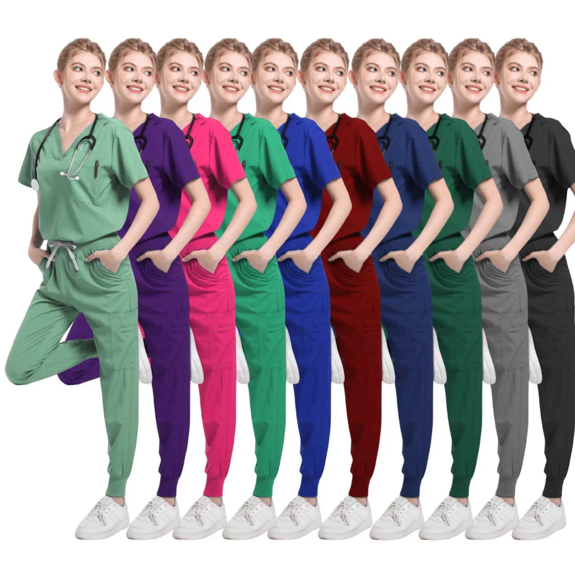 Scrubs Medical Uniforms Womens Multi Color SPA Beauty Uniform Dental Veterinary Work Uniform Neutral Pharmacy Clinic Scrub Set X250410