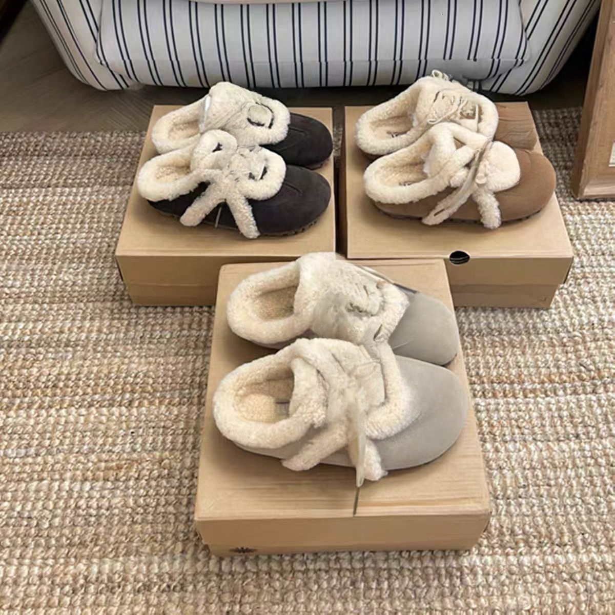 Designer suede lace up plush slippers comfortable autumn and winter new warm cotton shoes designer shoes