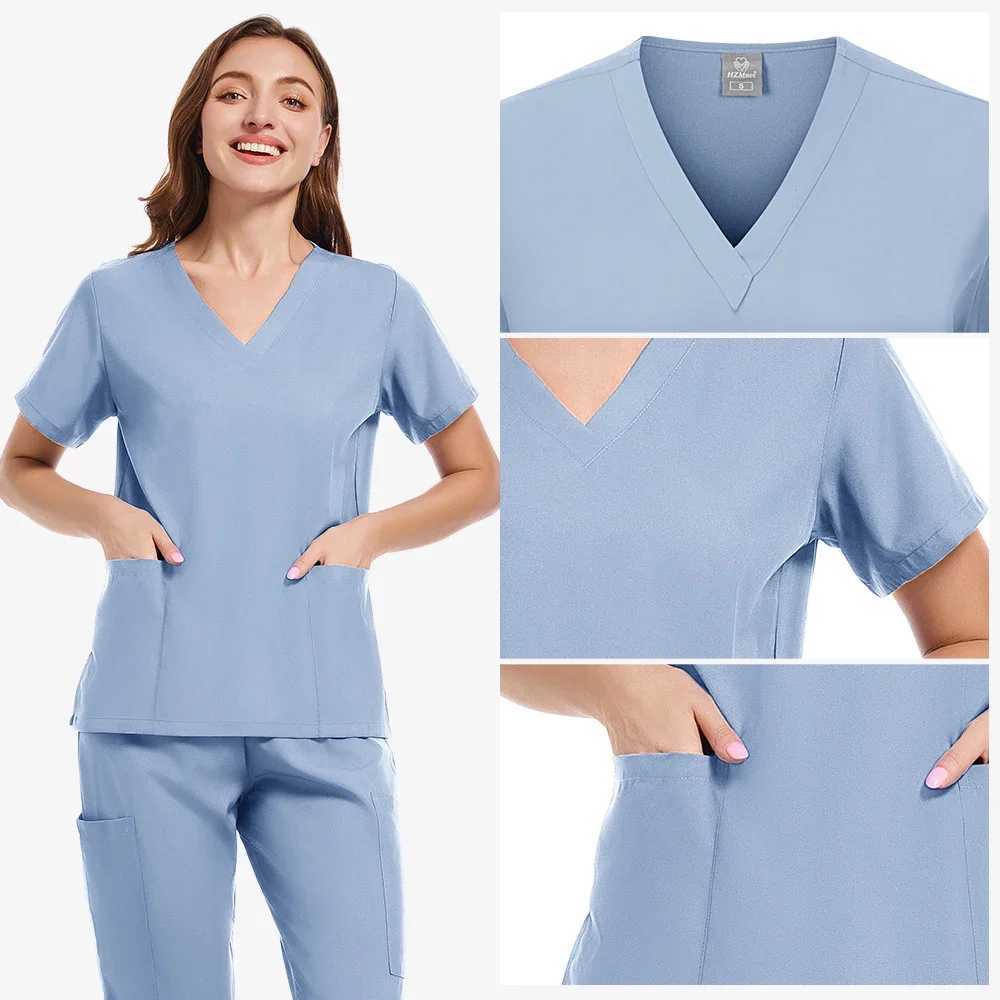 Scrubs Medical Uniform Short Slve Tops+Pants Nursing Uniform Women Pet Shop Doctor Hospital Clinic Surgery Workwear Scrub Sets X250410