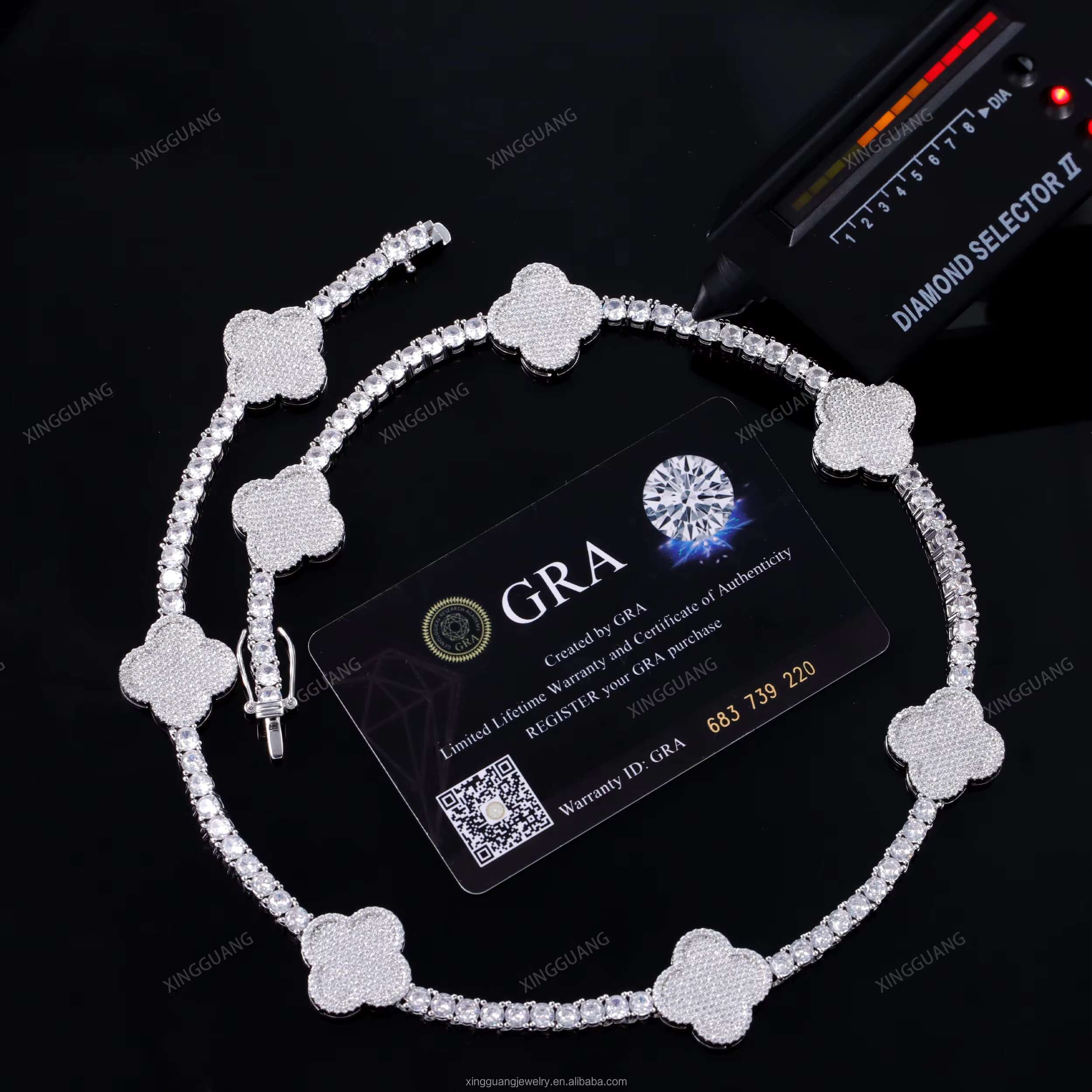 XingGuang Hiphop Cuban Bracelet 925 Sterling Silver VVS Moissanite Diamond Four Leaf Clover Tennis Bracelet 3mm 4mm Tennis Chain