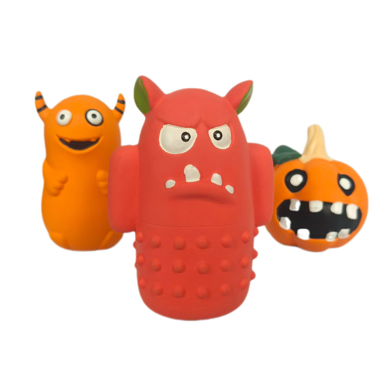 Rubber Squeaky Chewy Dog Toy Soft Natural Latex Interactive 12cm Halloween Monster and Pumpkin Shaped Dog Toys with Bright Colors for Small & Medium D