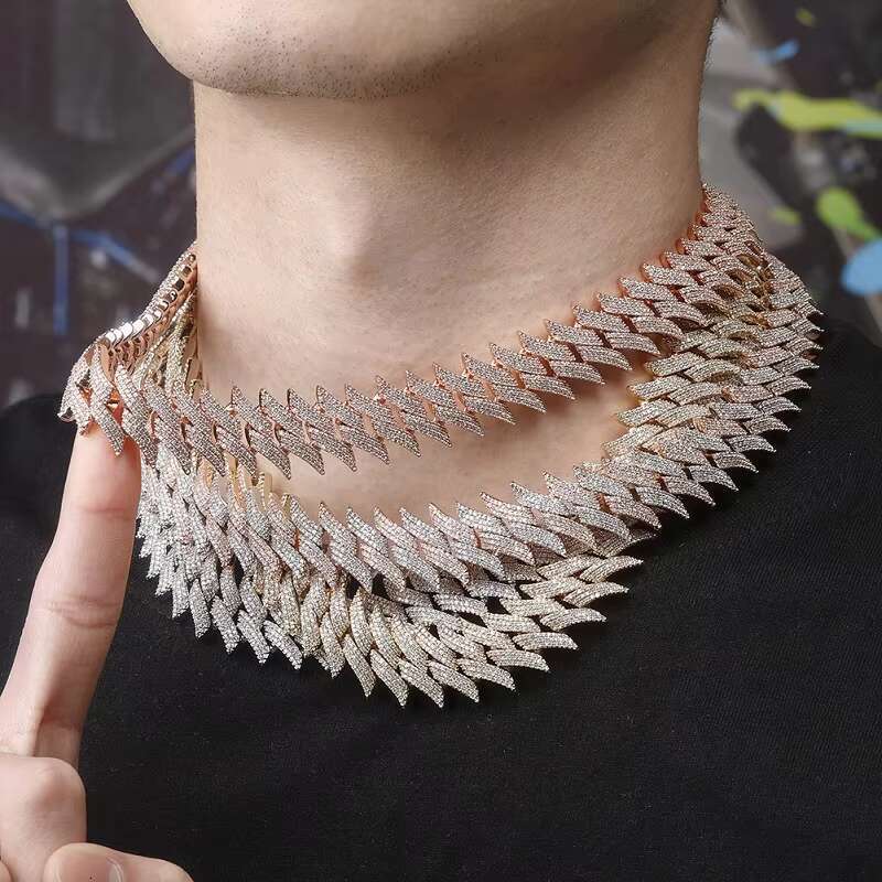 Fashion Customized Solid Silver High Quality Moissanite Diamond Spiked Chain Link for Jewelry Gift