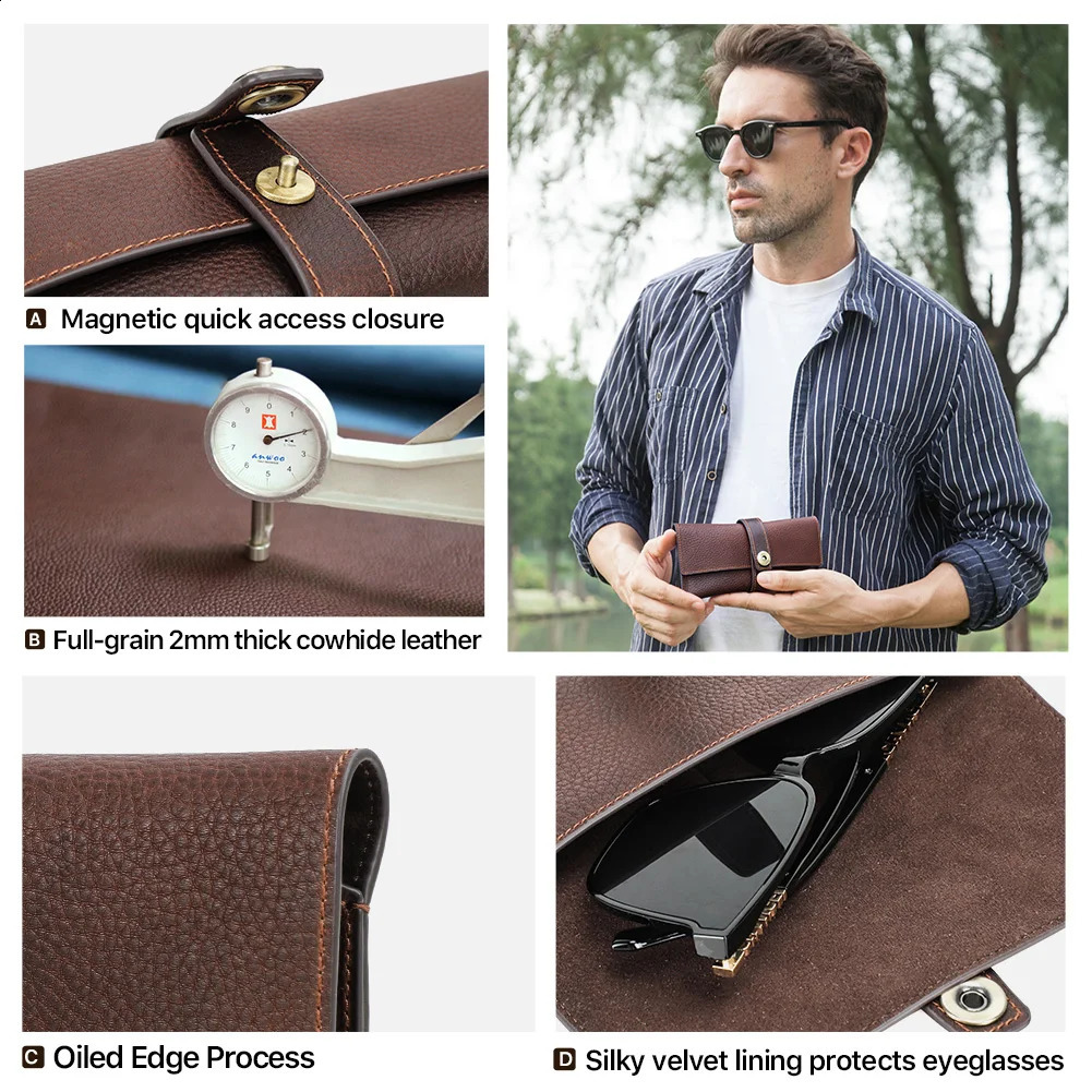 Handmade 1 piece retro leather eyeglass cover storage bag sunglasses protection box eyeglass frame for men 250409