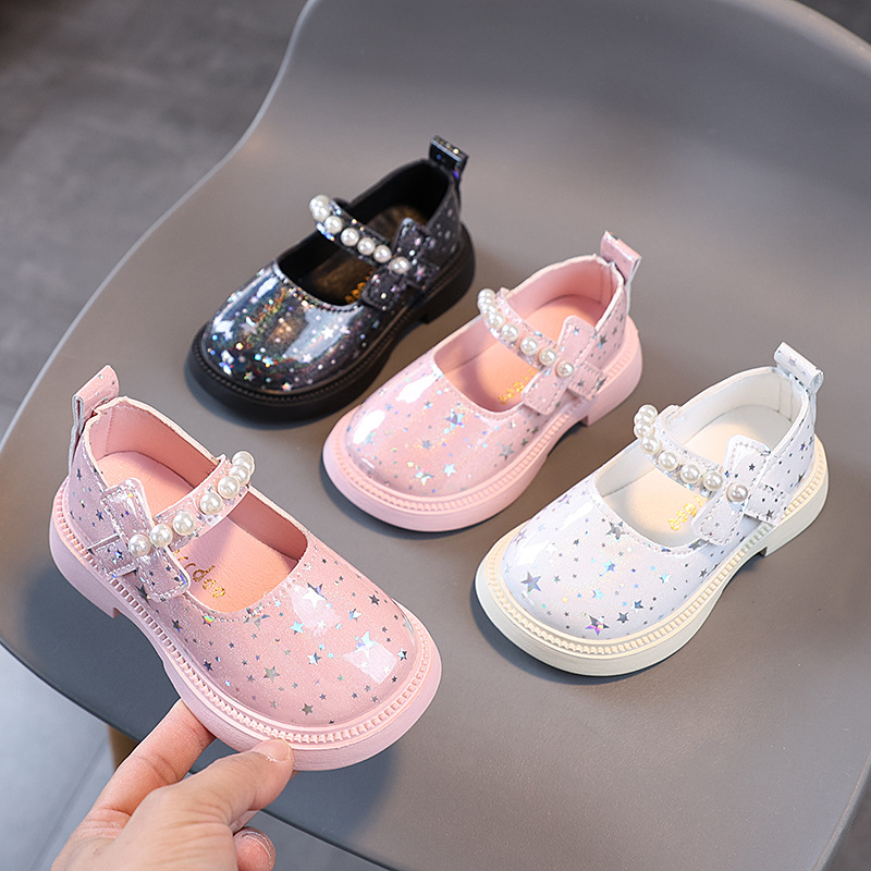 Girls Shoes Spring Toddler Kids Fashion Princess Party Shoes Kidszworld Children Casual Patent Leather Pearls Star Flats Soft Sole Size 21 - 30 K0210