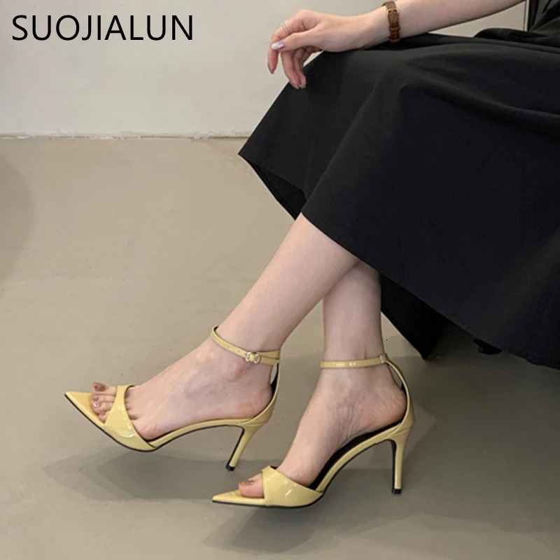 SUOJIALUN Summer Women Sandal Shoes Fashion Pointed Toe Ankle Strap Ladies Elegant Gladiator Shoes Thin High Heel Pumps 251107