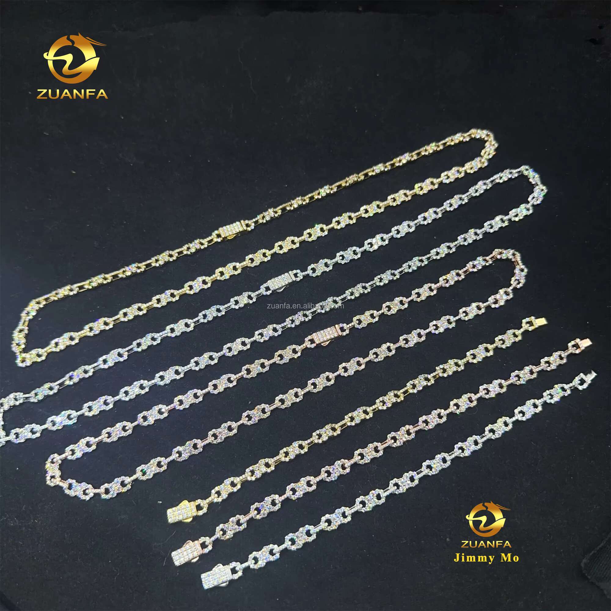 Drop Shipping Hot Selling New Design 925 Silver Iced Out Jewelry VVS1 Moissanite Diamond Infinity Cuban Chain Bracelet Set Men