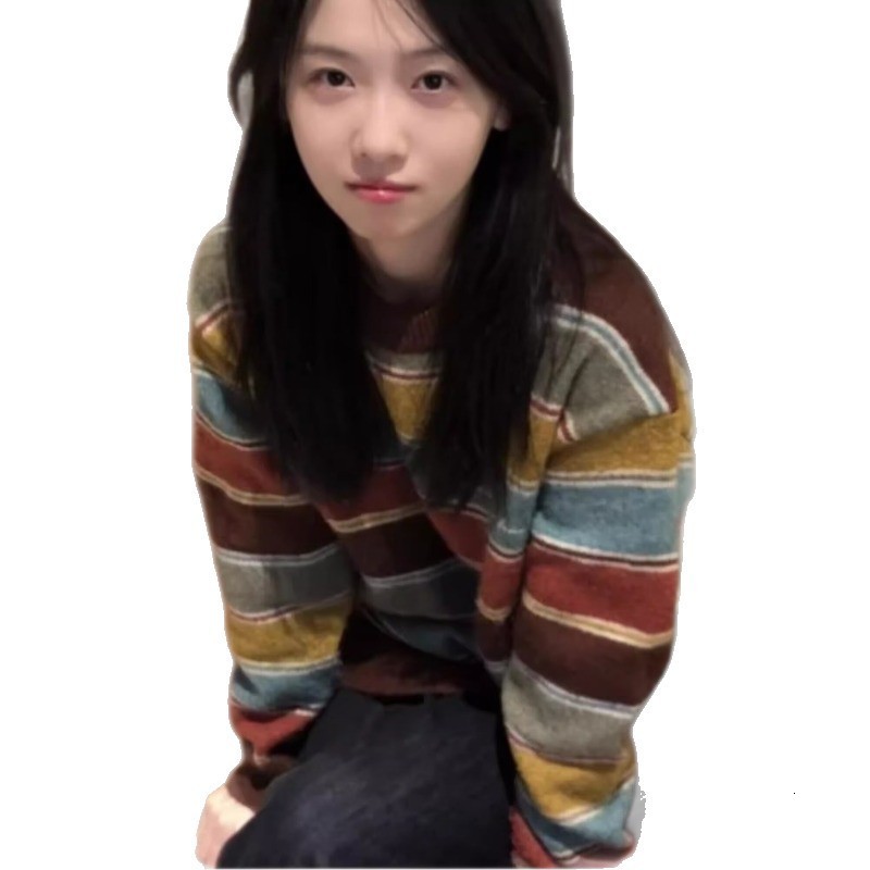 Women's Sweaters Y2k Aesthetic Sweaters O Neck Harajuku Pullover Womens Japanese Striped Jumpers Knitwear Autumn Grunge Contrast Color Pullovers 