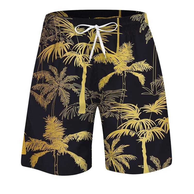 Plant Leaf Pattern Beach Shorts Mens Coconut Tree 3D Printed Swimming Trunk Summer Breathable Shorts Loose Board ShortsW250410