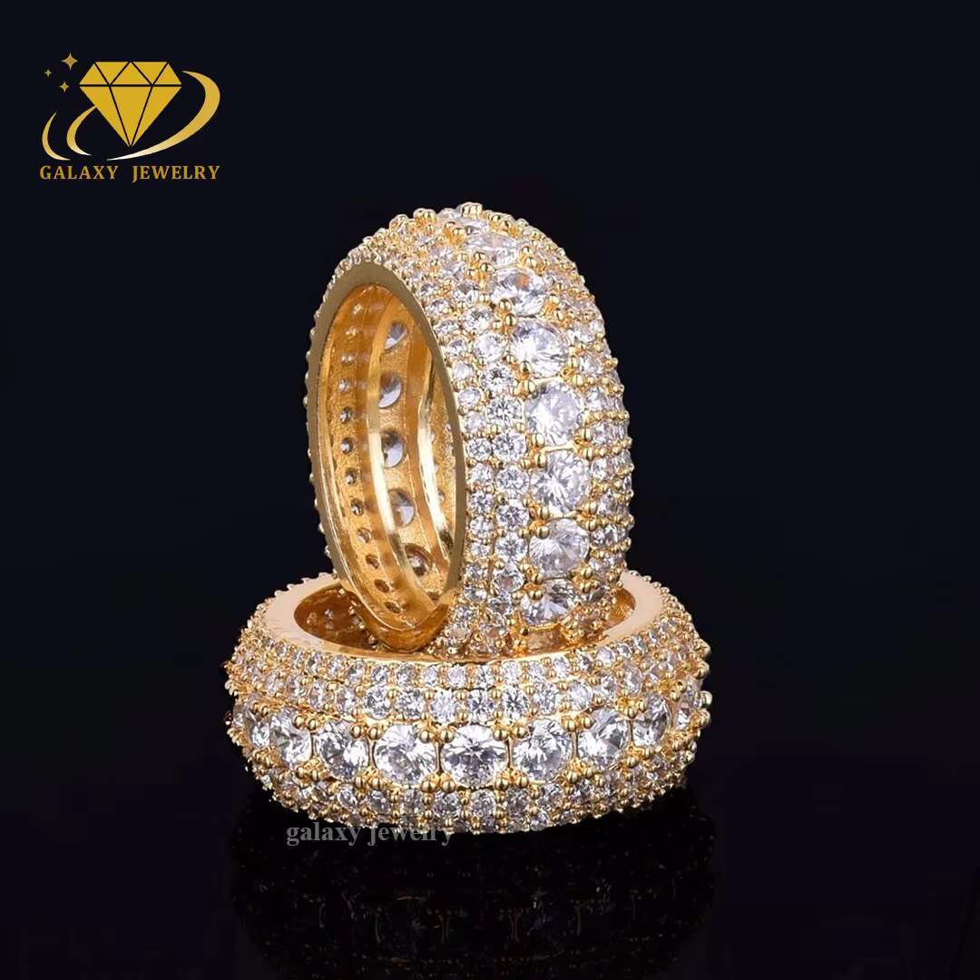 Iced Out Ring Gold Plated Diamond Hip Hop Jewelry Moissanite Men 925 Sterling Silver Wedding Eternity Ring