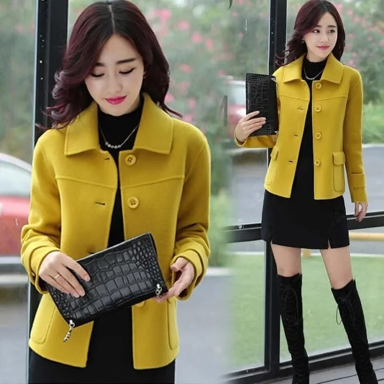 Short Woolen Jacket Womens Casual Versatile Autumn Fashion Korean Style Slimming Top for Small Figures Trendy Polyester Fiber 251103