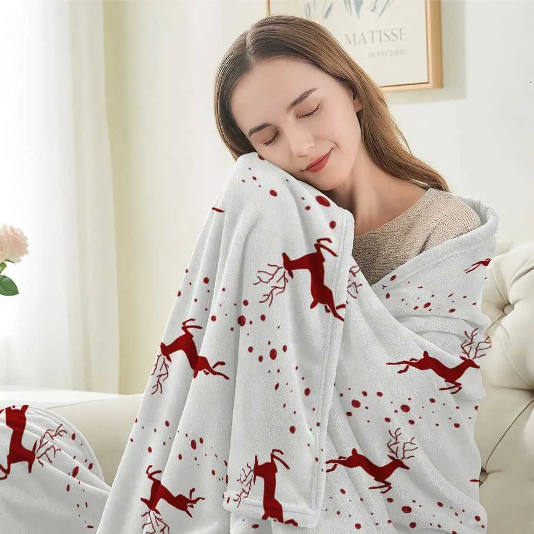 Simple Christmas Deer Printed Blanket for Sofa Bed Travel Camping Living Room Office Conditioning Blanket for All Seasons Gifts C251111