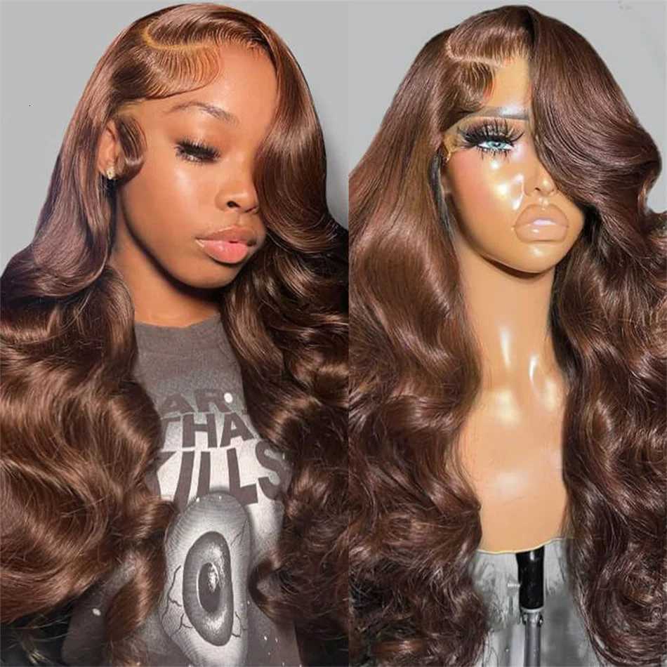 HD 13x6 Chocolate Brown Body Wave Lace Front Wig 30 34 Inch Lace Frontal Wig 100 Human Hair Pre Plucked Colored Human Hair WigT251111
